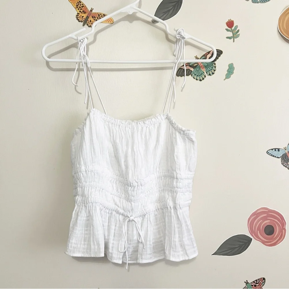 J. Crew Clio White Smocked Peplum Cami with Tie Straps M - Picture 3 of 11